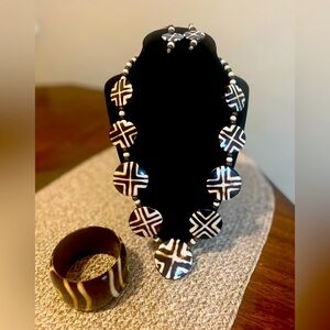 Batik Bone Boho Necklace Earrings and Bracelet Set